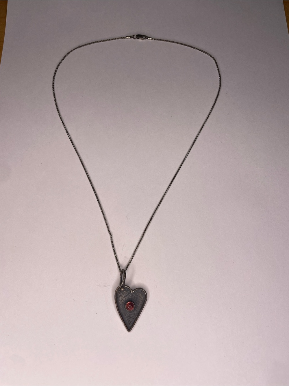 Handcrafted Heart Pendant Necklace in Silver with Pink Accent